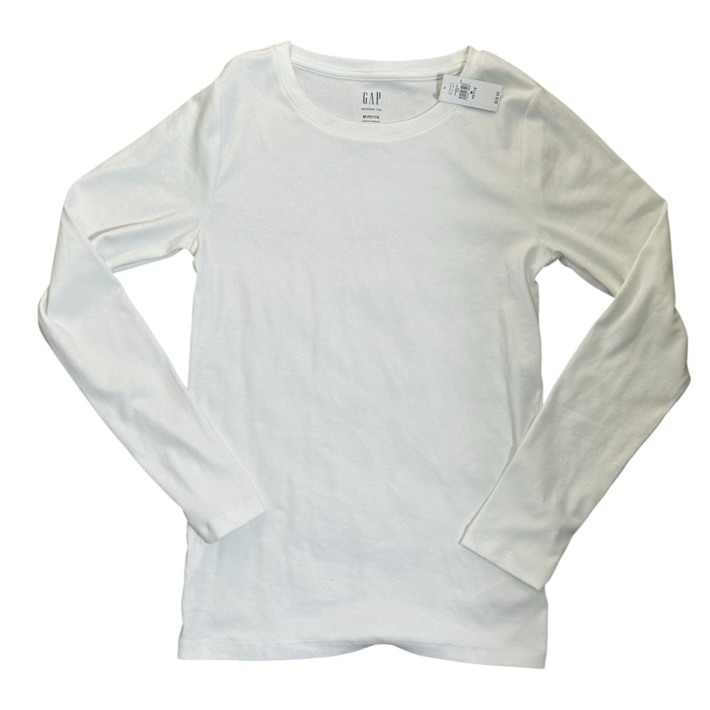 Women’s GAP Modern Tee White Long Sleeve Shirt Size MP